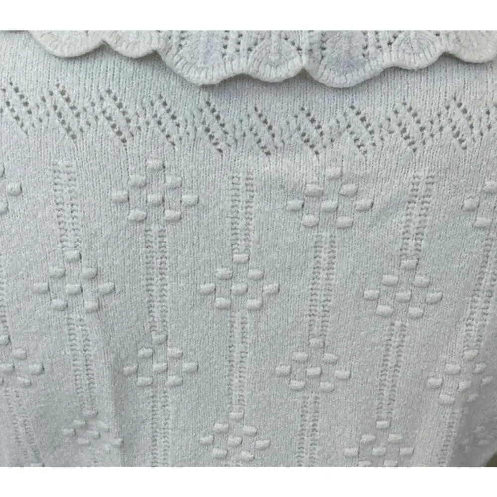 L.K. Bennett White Polo Sweater SMALL Textured Romantic Cottage Designer $340 - Picture 10 of 10